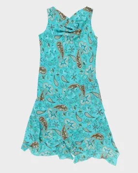 00s Jessica Floral Blue Cowl Neck Dress - L