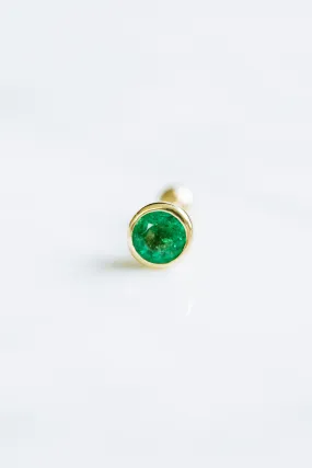 14K 18K Solid Gold Genuine 4mm Emerald Stone Bar Ear Stud Cartilage Tragus Helix Barbell Piercing