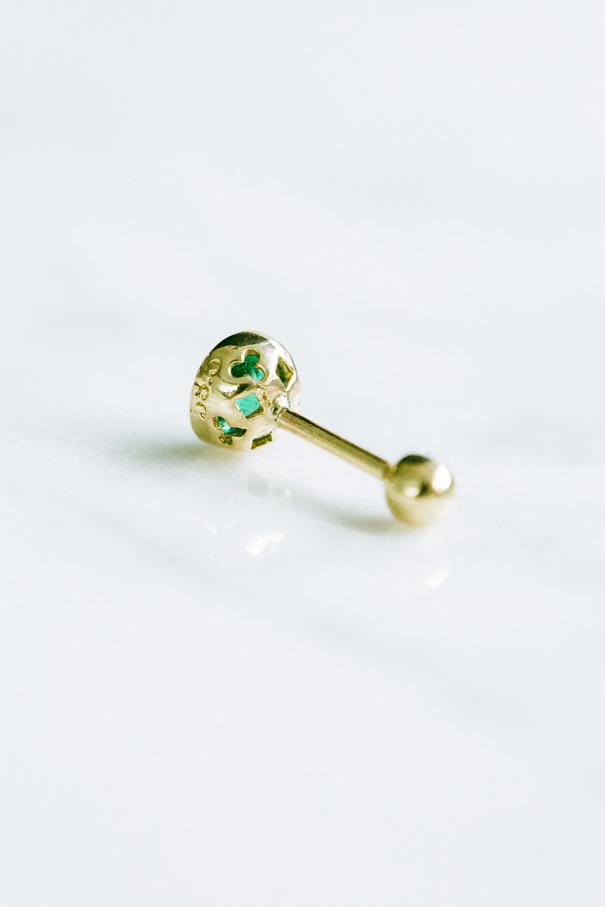 14K 18K Solid Gold Genuine 4mm Emerald Stone Bar Ear Stud Cartilage Tragus Helix Barbell Piercing