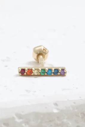 14K 18K Solid Gold Rainbow Cz Stick Bar Ear Stud Cartilage Tragus Helix Barbell Piercing