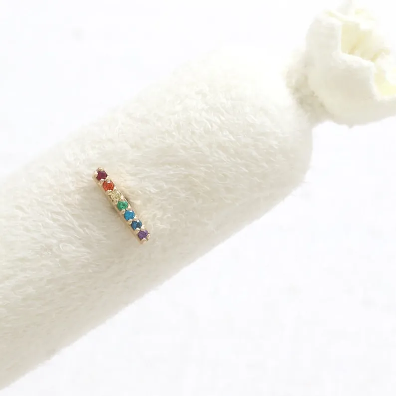 14K 18K Solid Gold Rainbow Cz Stick Bar Ear Stud Cartilage Tragus Helix Barbell Piercing