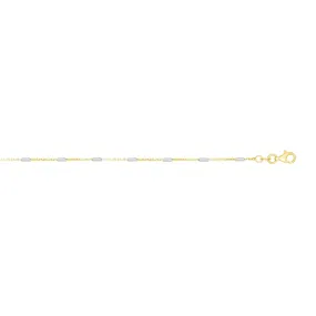 14K Gold 1.4mm Two-tone Polished Bar Station Saturn Chain