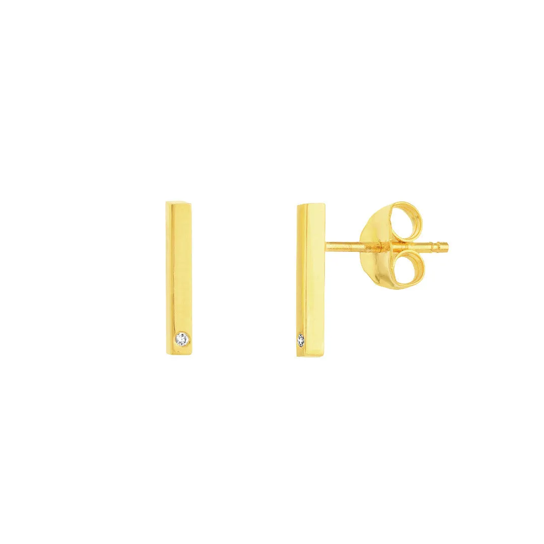 14k Gold Bar Stud Earrings with Diamond