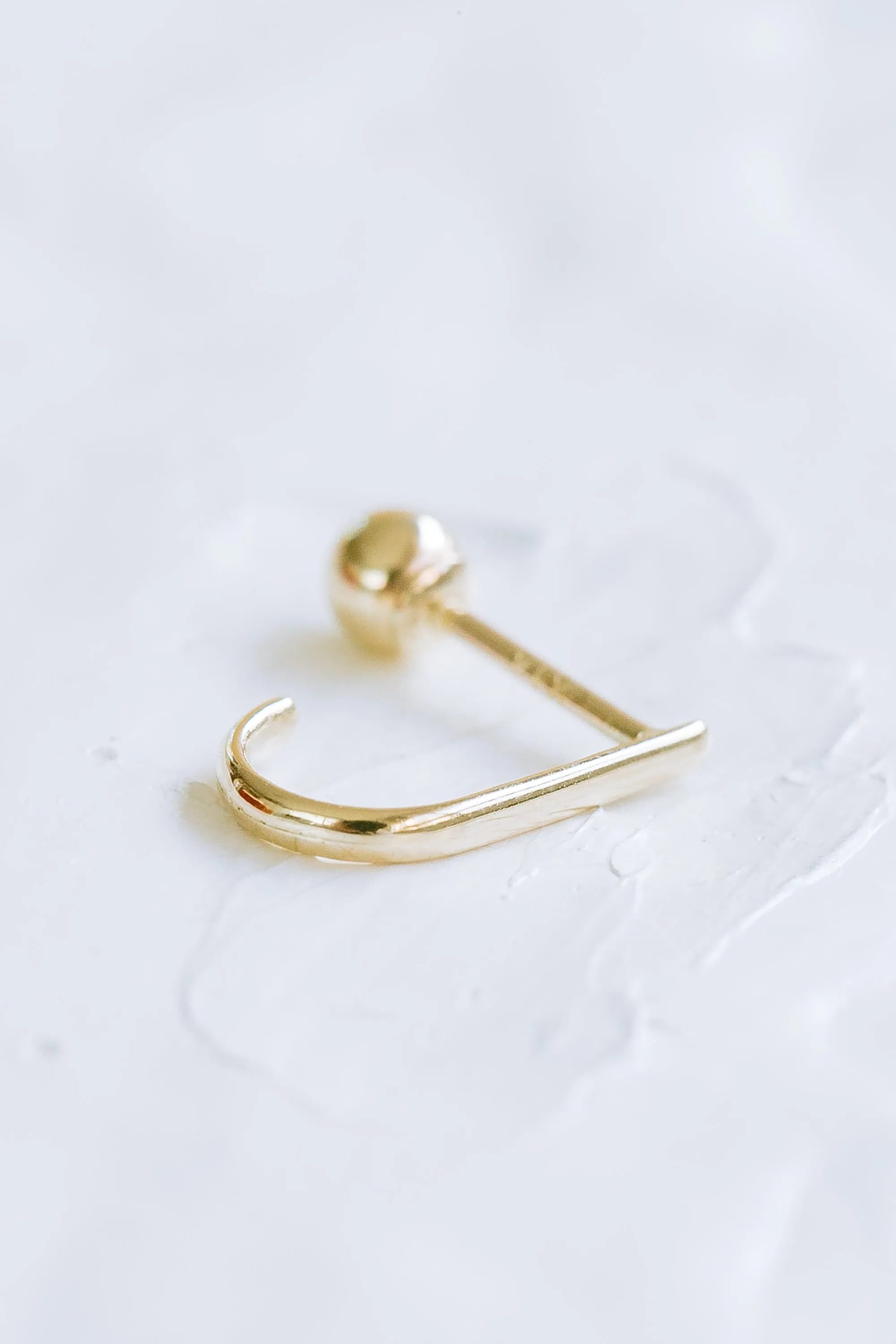 14k Gold Jewelry Delicate J Curved Bar Pearl Barbell Barbells Ears Stud Piercing