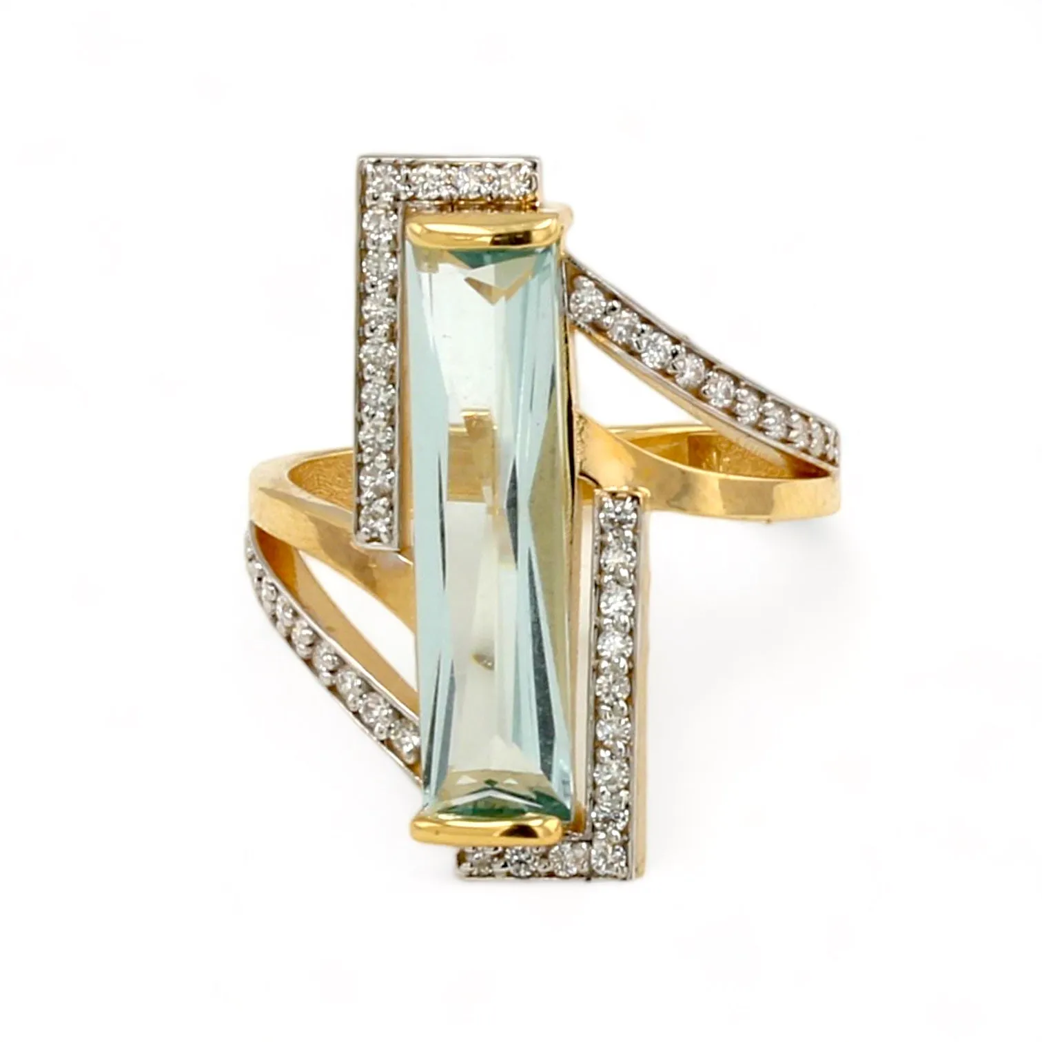 14K Yellow gold aquamarine   bar ring-42923