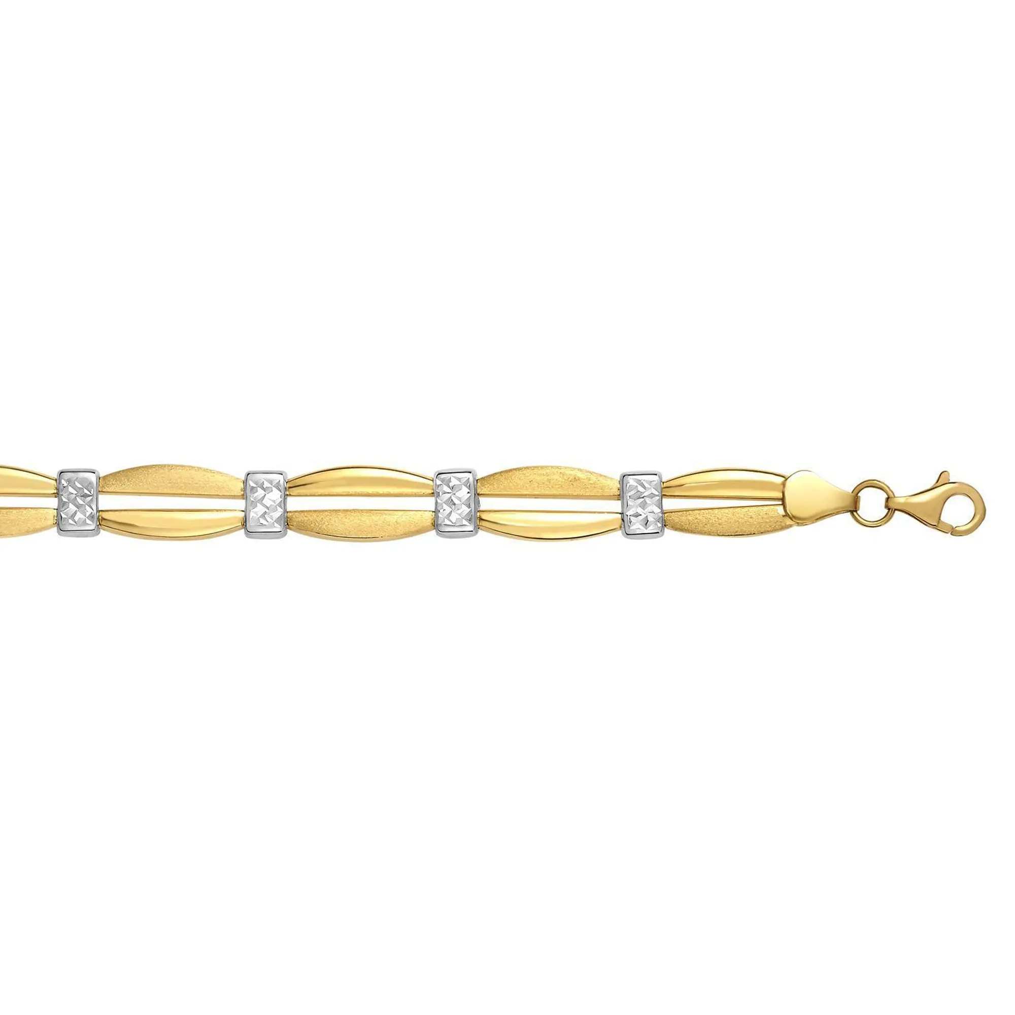 14k Yellow Gold Curved Bar Link Fancy Bracelet, 7.25