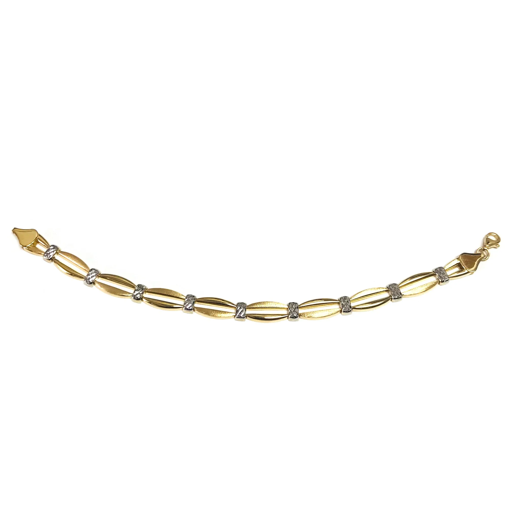 14k Yellow Gold Curved Bar Link Fancy Bracelet, 7.25