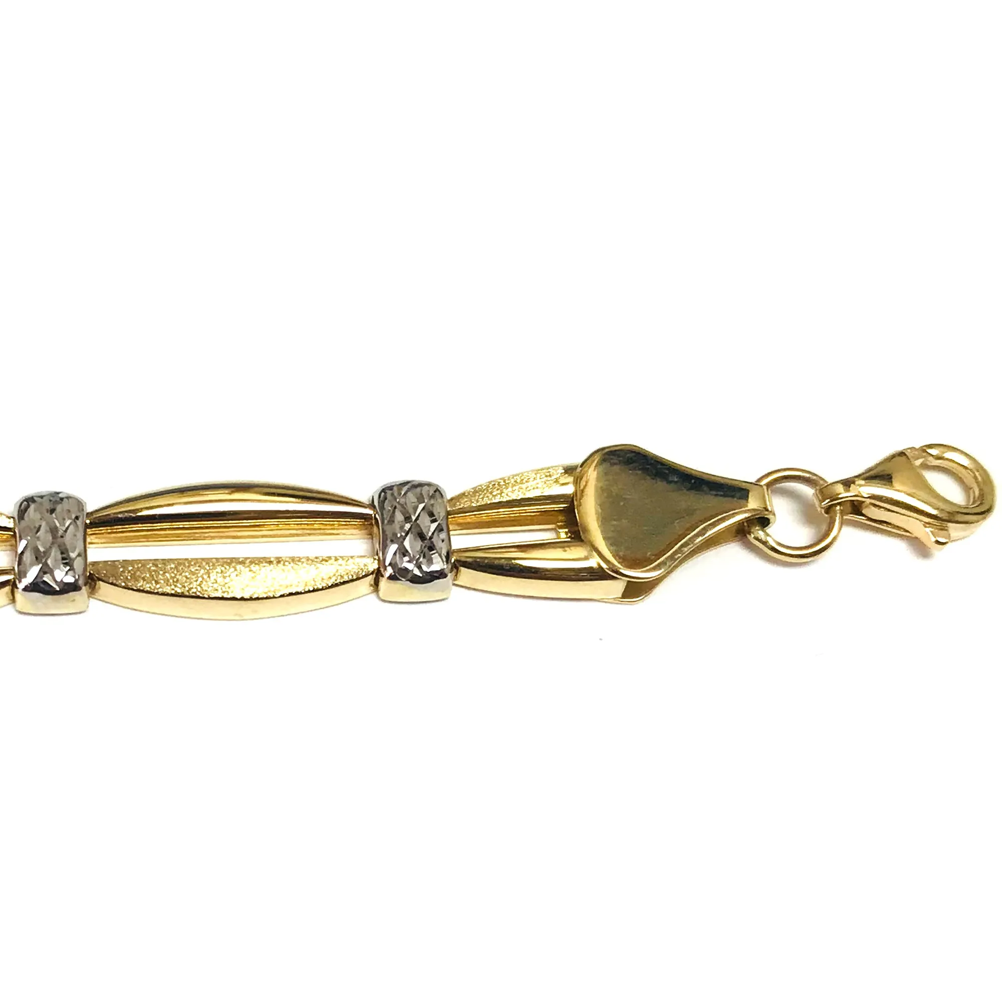 14k Yellow Gold Curved Bar Link Fancy Bracelet, 7.25