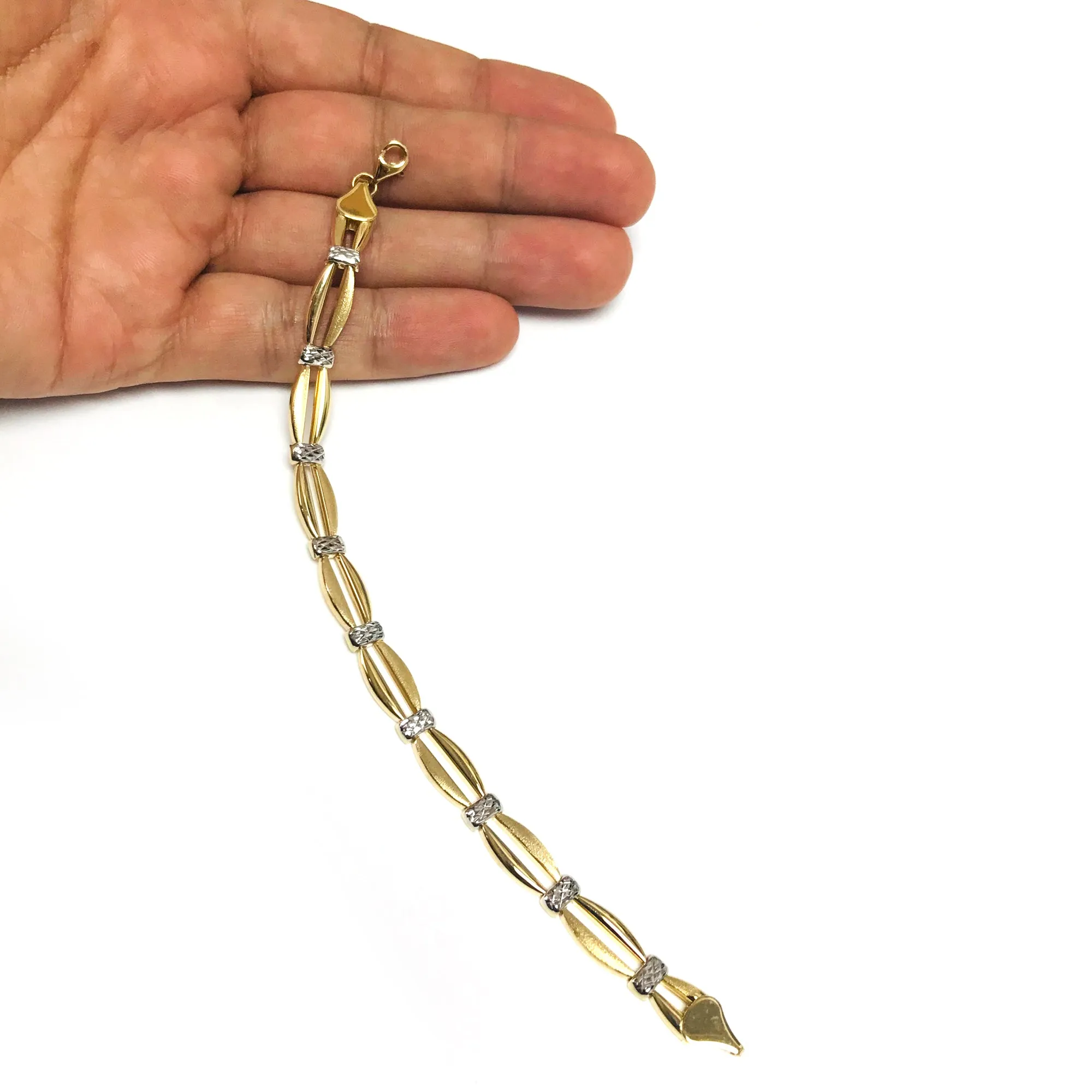 14k Yellow Gold Curved Bar Link Fancy Bracelet, 7.25