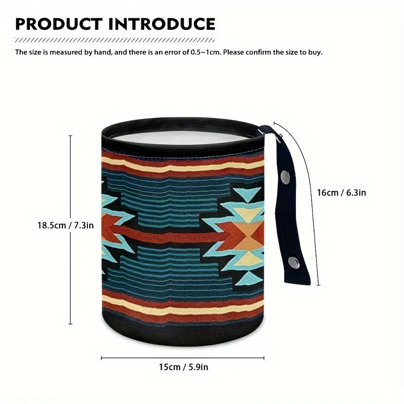 1pc Southwestern Printed Car Trash Can, Foldable Garbage Bag, Multipurpose Portable Car Seat Back Hanging Trash Can, Car Accesso