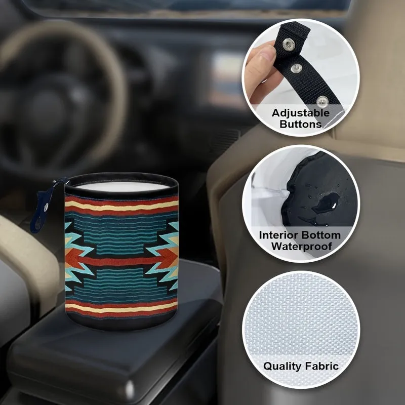 1pc Southwestern Printed Car Trash Can, Foldable Garbage Bag, Multipurpose Portable Car Seat Back Hanging Trash Can, Car Accesso