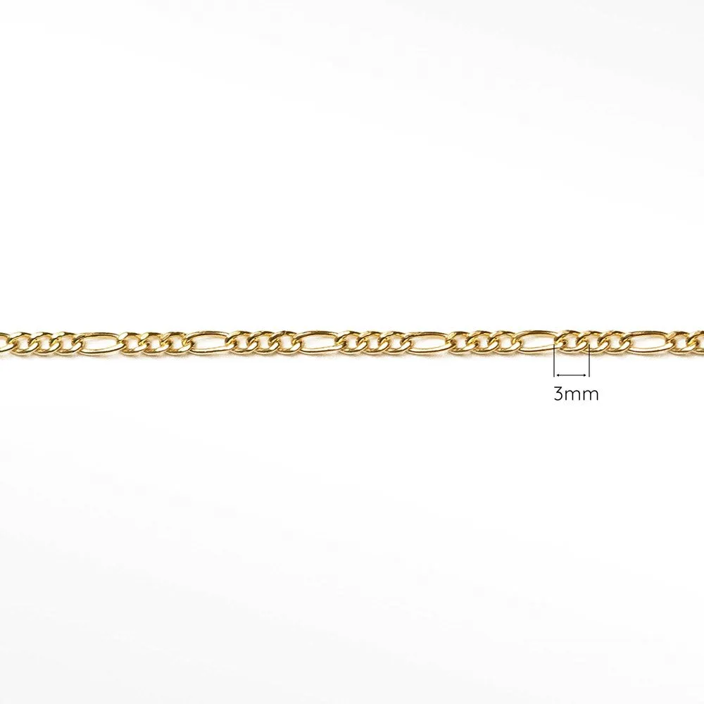 3mm Figaro Diamond Cut 14k Gold Chain Sold by the inch