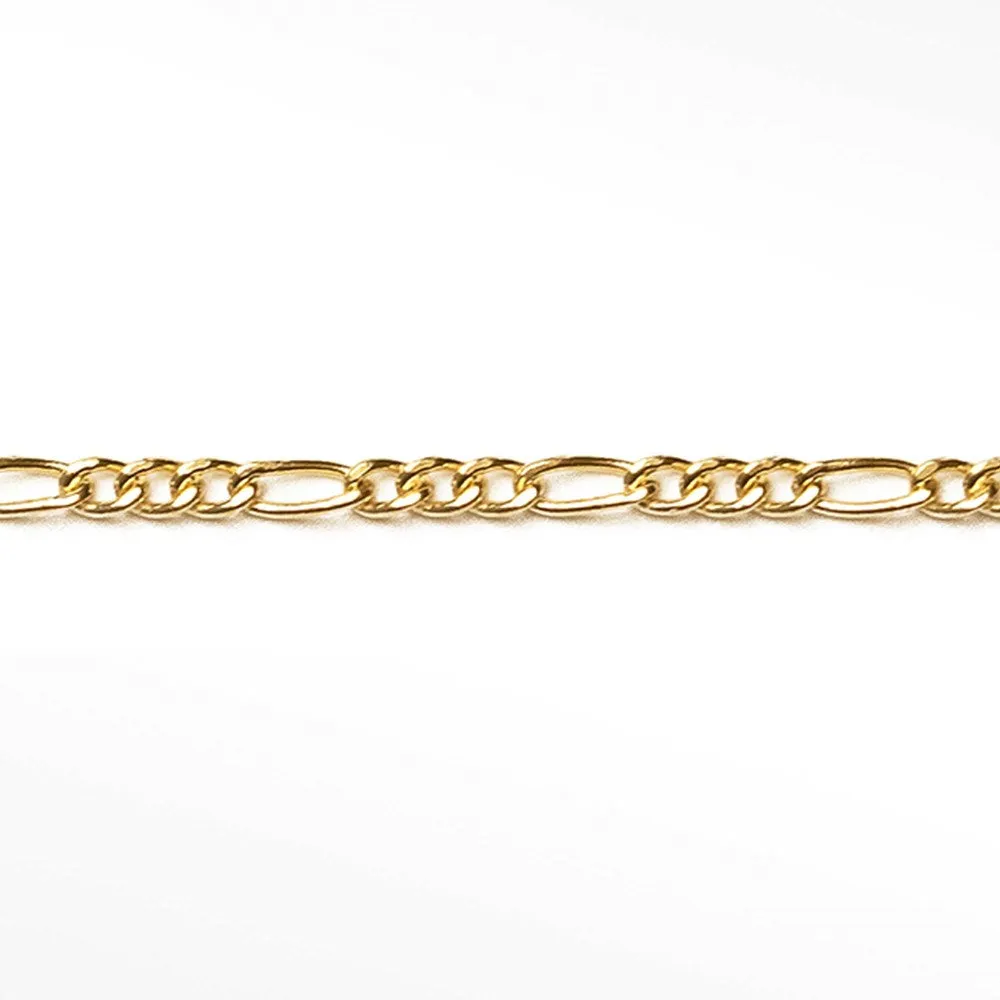 3mm Figaro Diamond Cut 14k Gold Chain Sold by the inch