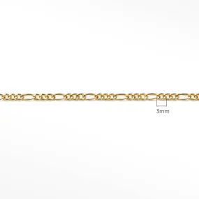 3mm Figaro Diamond Cut 14k Gold Chain Sold by the inch