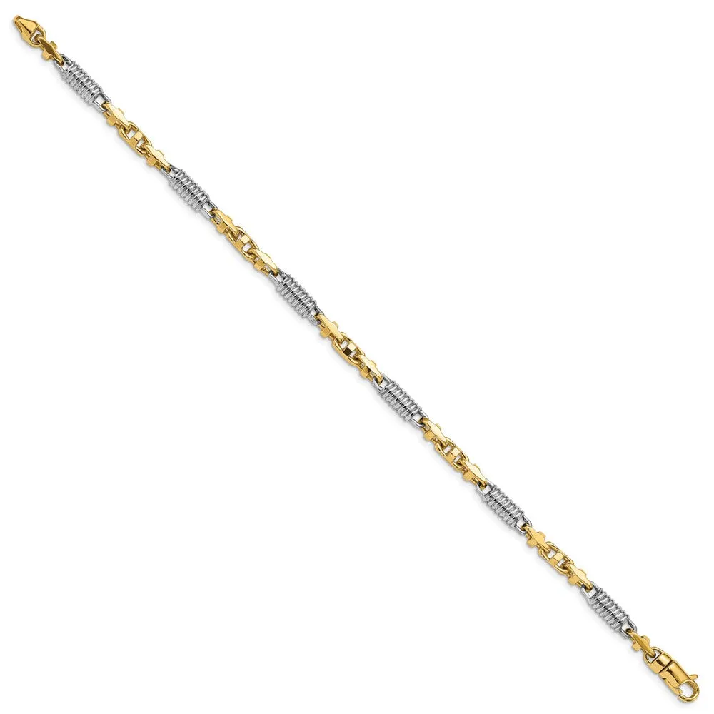 4.6mm 14K Two Tone Gold Fancy Barrel Link Chain Bracelet, 8.75 Inch