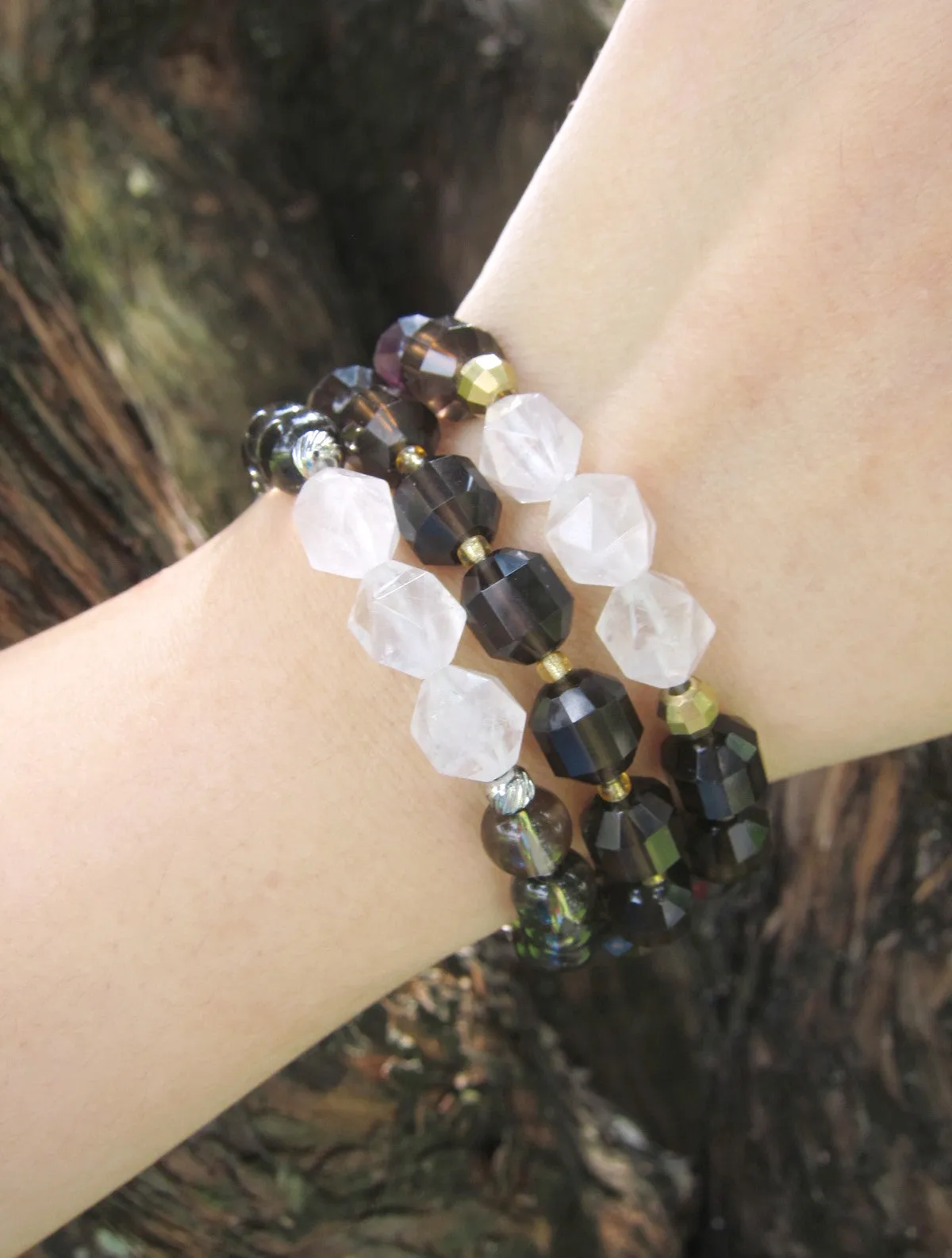 AAA Smoky Quartz Barrel Bead Mala Bracelet