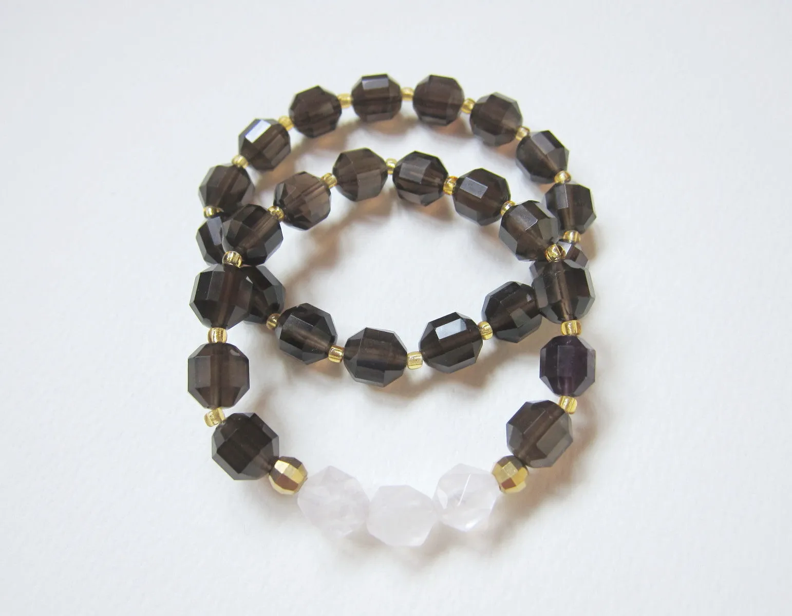 AAA Smoky Quartz Barrel Bead Mala Bracelet