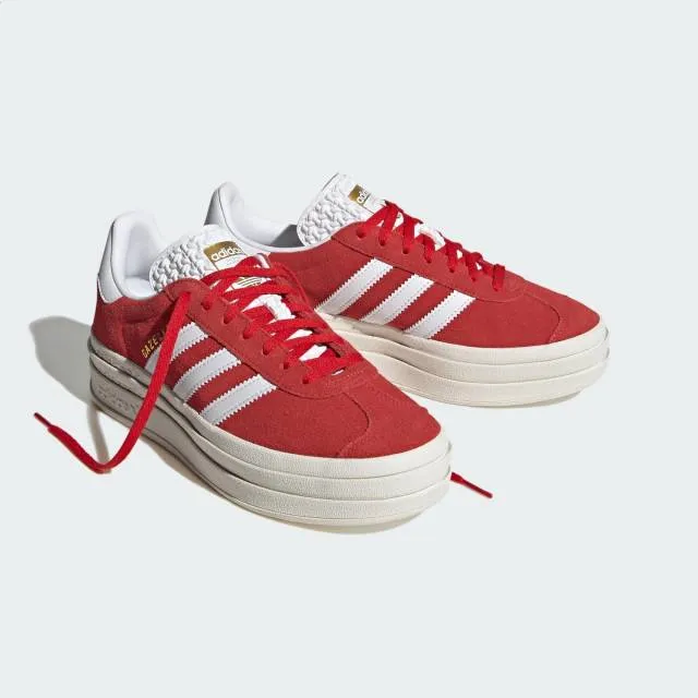 Adidas women's gazelle bold (red/ cloud white/ gold metallic) sizes 5-12 id6990