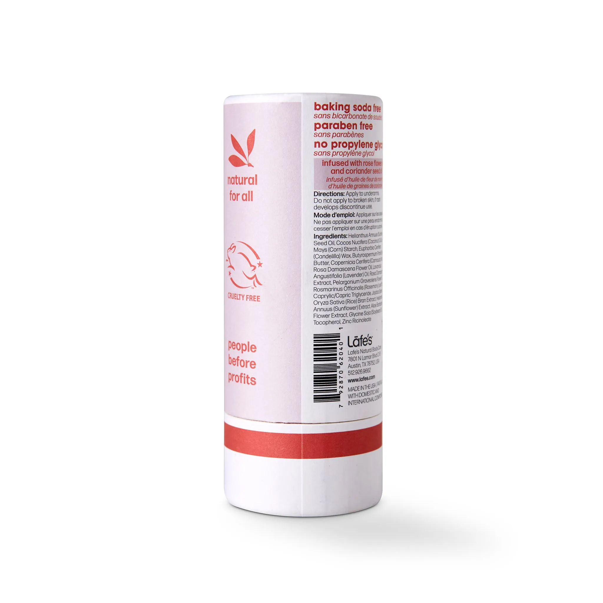 Aluminum Free Stick Deodorant in PAPER BARRELfor Men & Women (Rose & Coriander) 2.25 oz