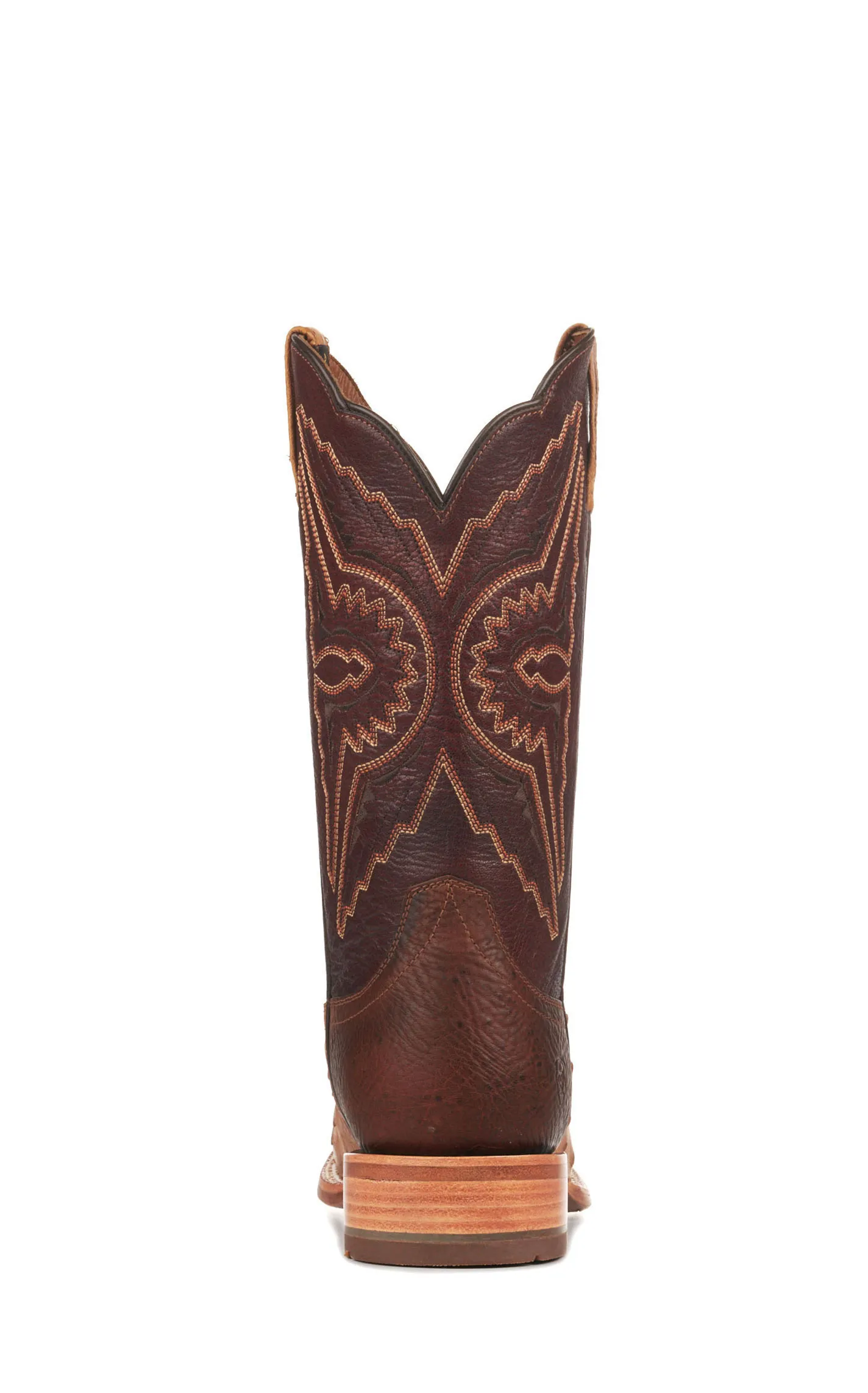 Ariat Men's Broncy Antique Saddle Tan Full Quill Ostrich and Dark Red TekStep Wide Square Toe Exotic Cowboy Boots