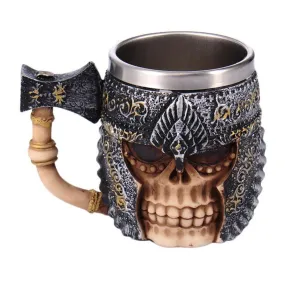 Axe Knight Resin and Stainless Steel Beer 450ml Mug / Retro Viking Pub Bar Mug with Skull