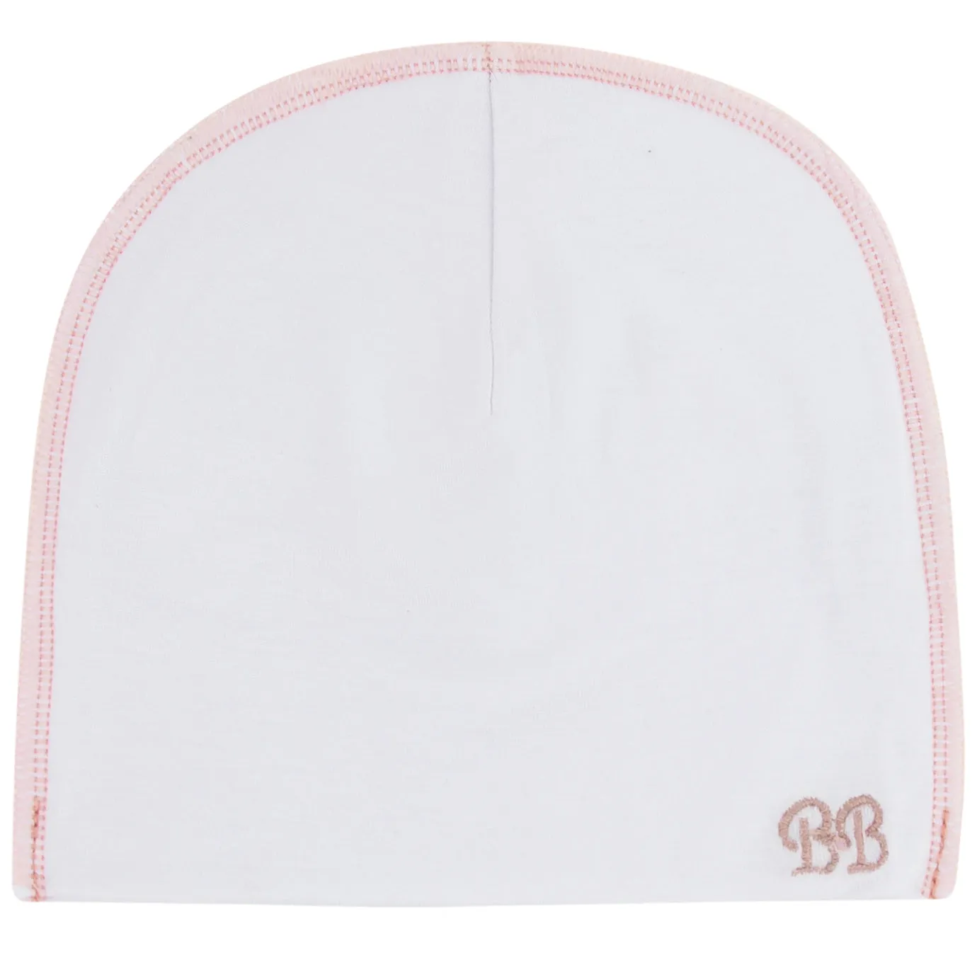 Bandeau Bebe Modal Beanie- White with Mauve Stitching