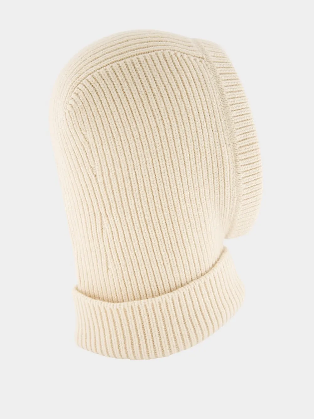 Beige Ribbed-Knit Balaclava