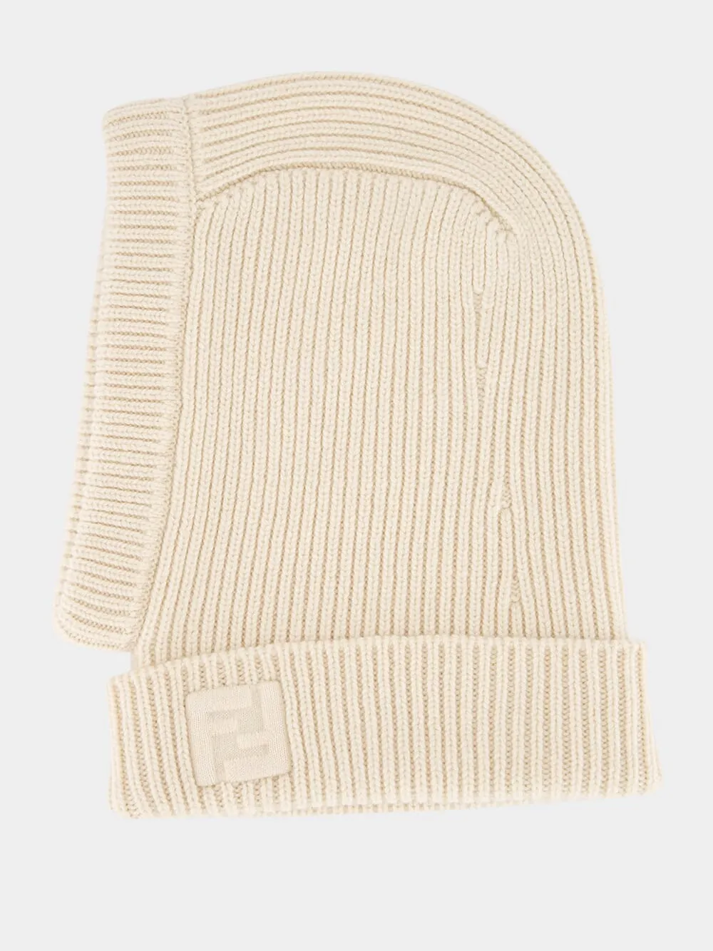 Beige Ribbed-Knit Balaclava