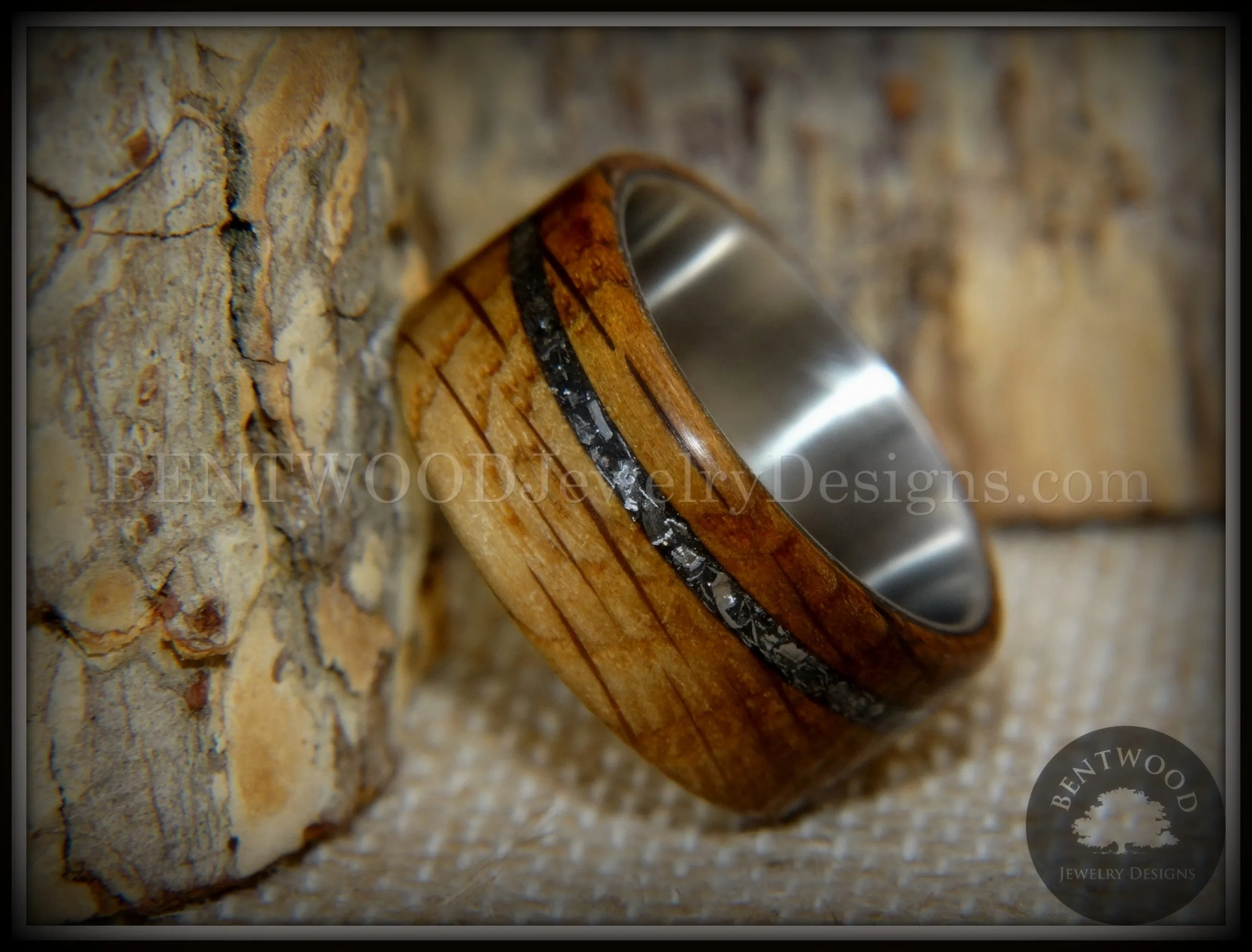 Bentwood Ring - The Namibia Blend charred whiskey barrel oak, Gibeon meteorite inlay on titanium core