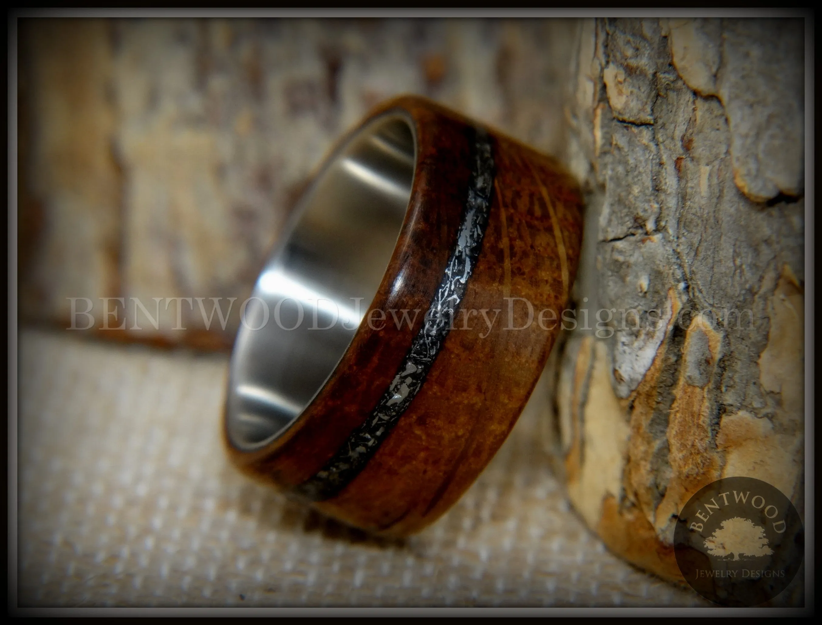 Bentwood Ring - The Namibia Blend charred whiskey barrel oak, Gibeon meteorite inlay on titanium core