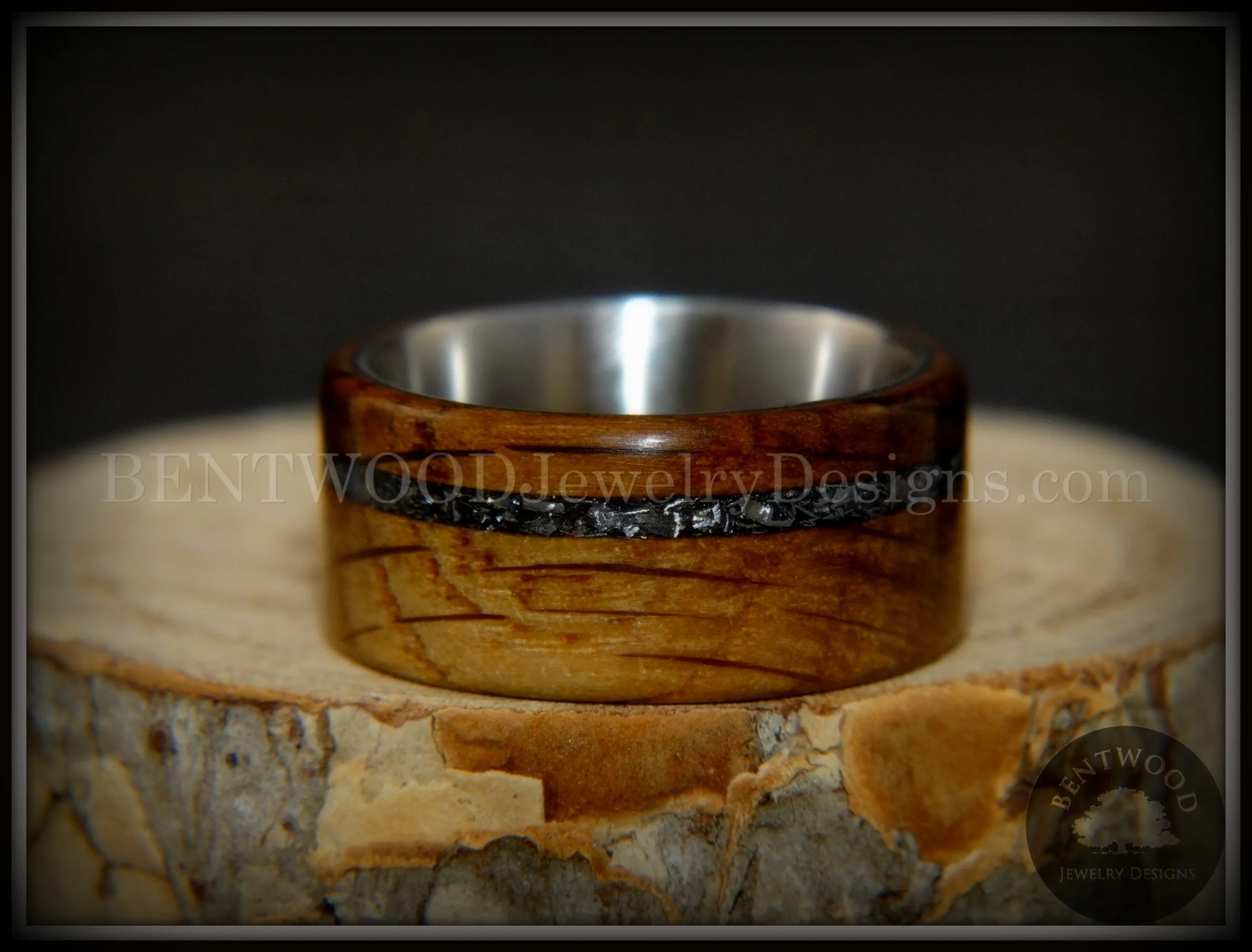 Bentwood Ring - The Namibia Blend charred whiskey barrel oak, Gibeon meteorite inlay on titanium core