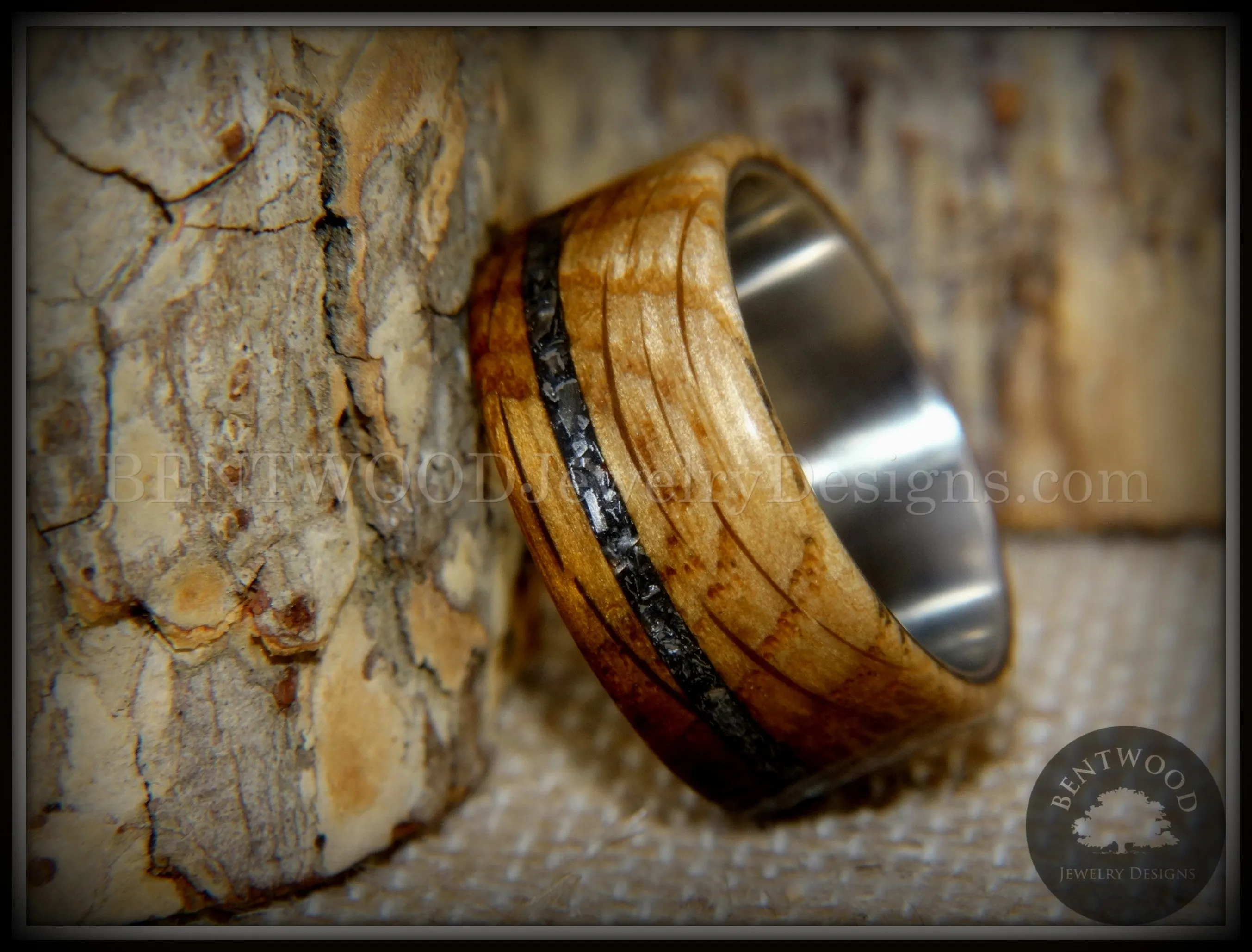 Bentwood Ring - The Namibia Blend charred whiskey barrel oak, Gibeon meteorite inlay on titanium core