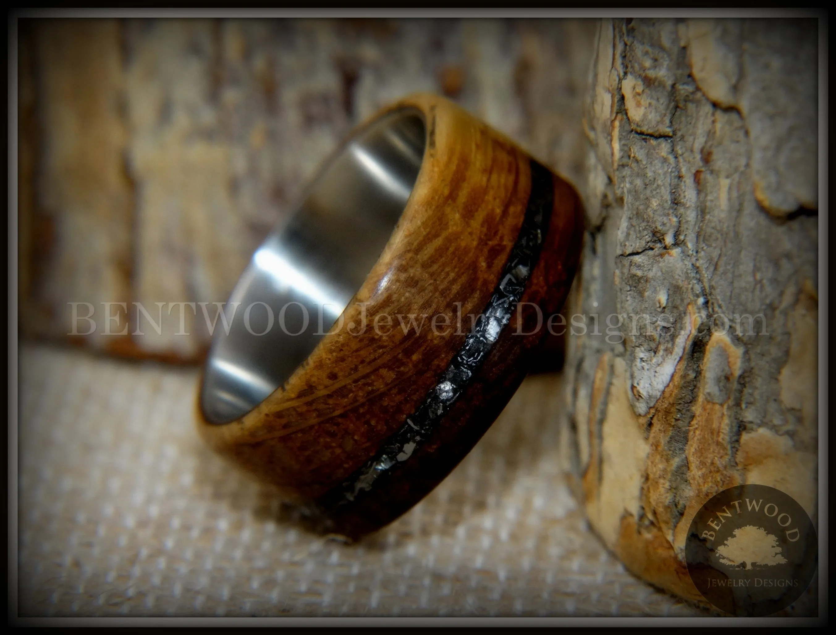 Bentwood Ring - The Namibia Blend charred whiskey barrel oak, Gibeon meteorite inlay on titanium core