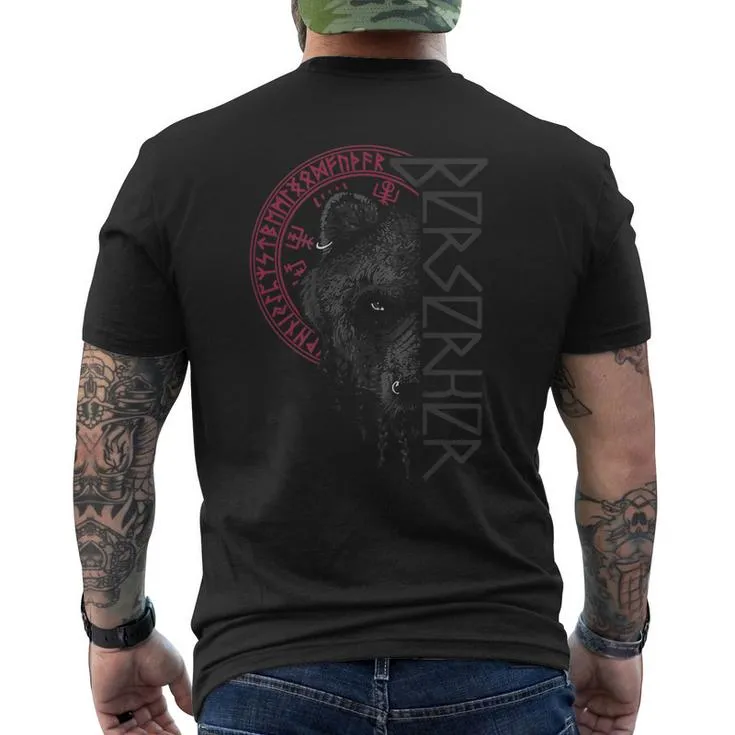 Berserk Bear Warrior Odin Runes Norse Compass Viking Men's T-shirt Back Print