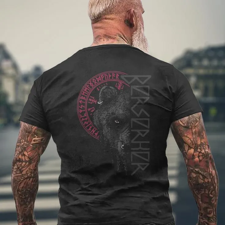 Berserk Bear Warrior Odin Runes Norse Compass Viking Men's T-shirt Back Print