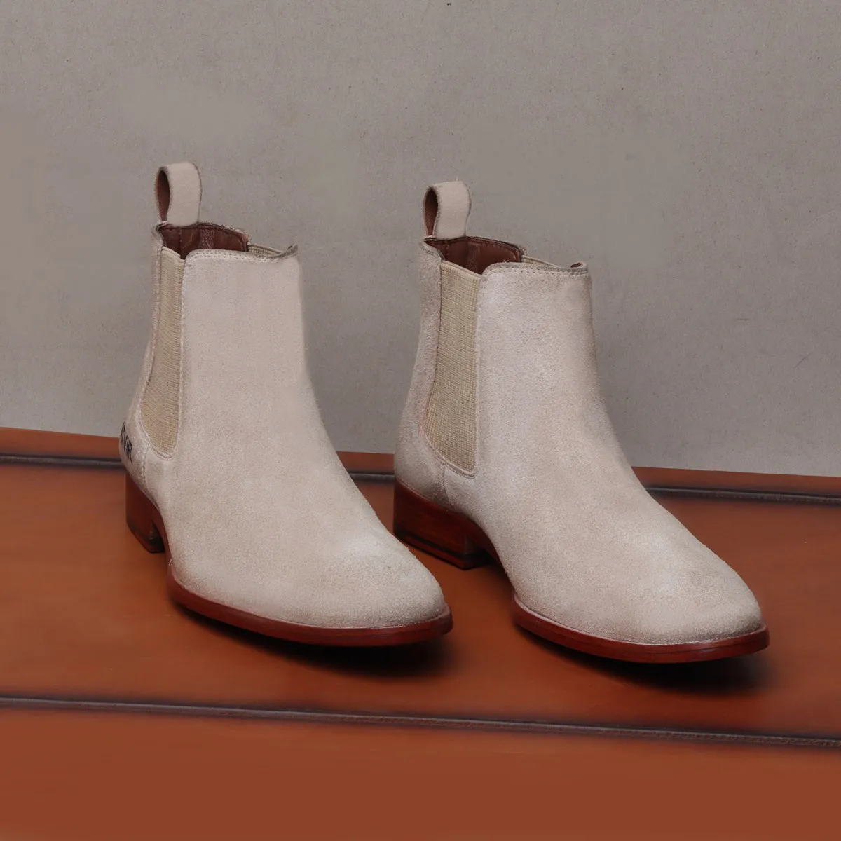 Bespoke Hand-Painted Name Initial Beige Suede Leather Chelsea Boots For Men by Brune & Bareskin