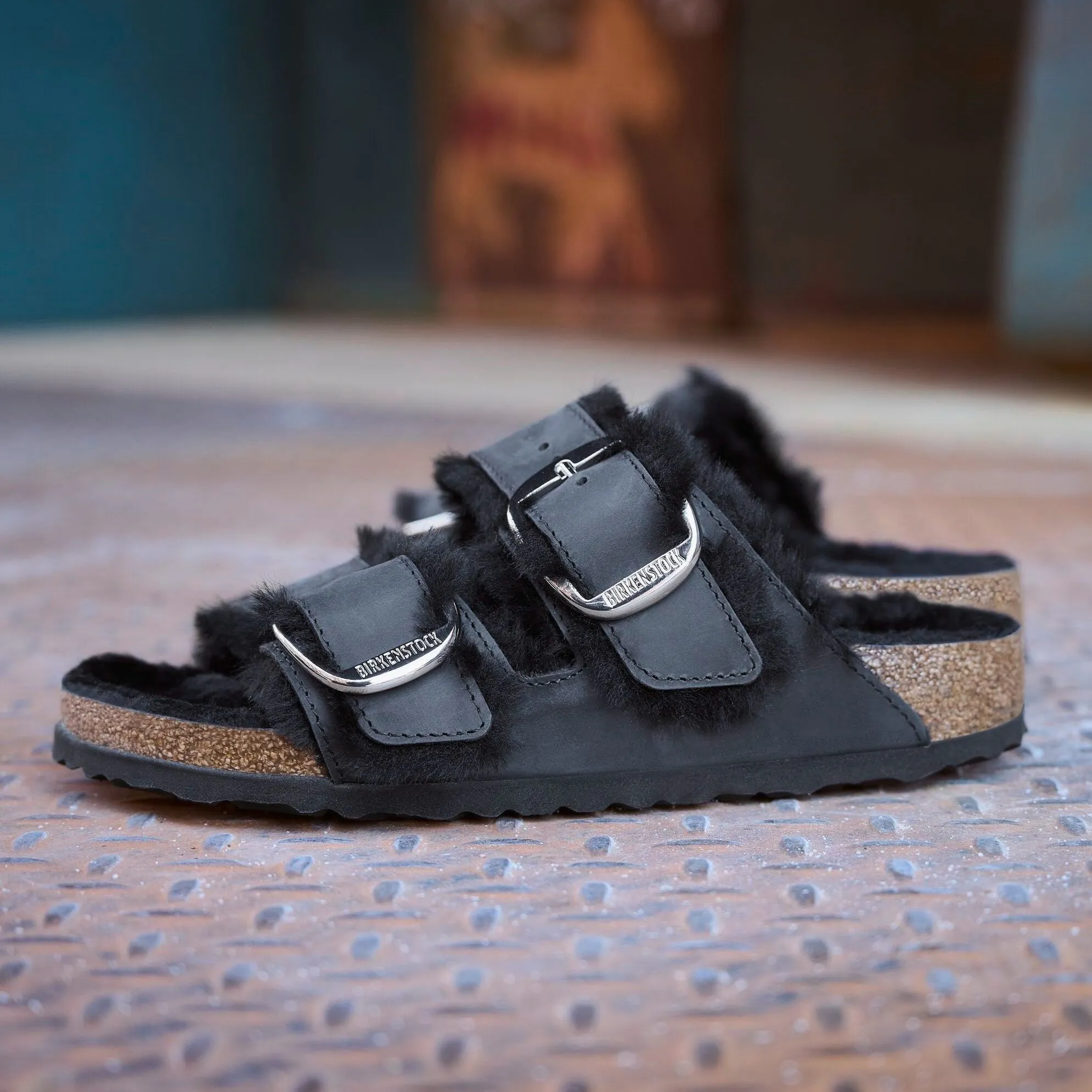 Birkenstock Limited Edition Arizona Big Buckle black oiled leather/black shearling