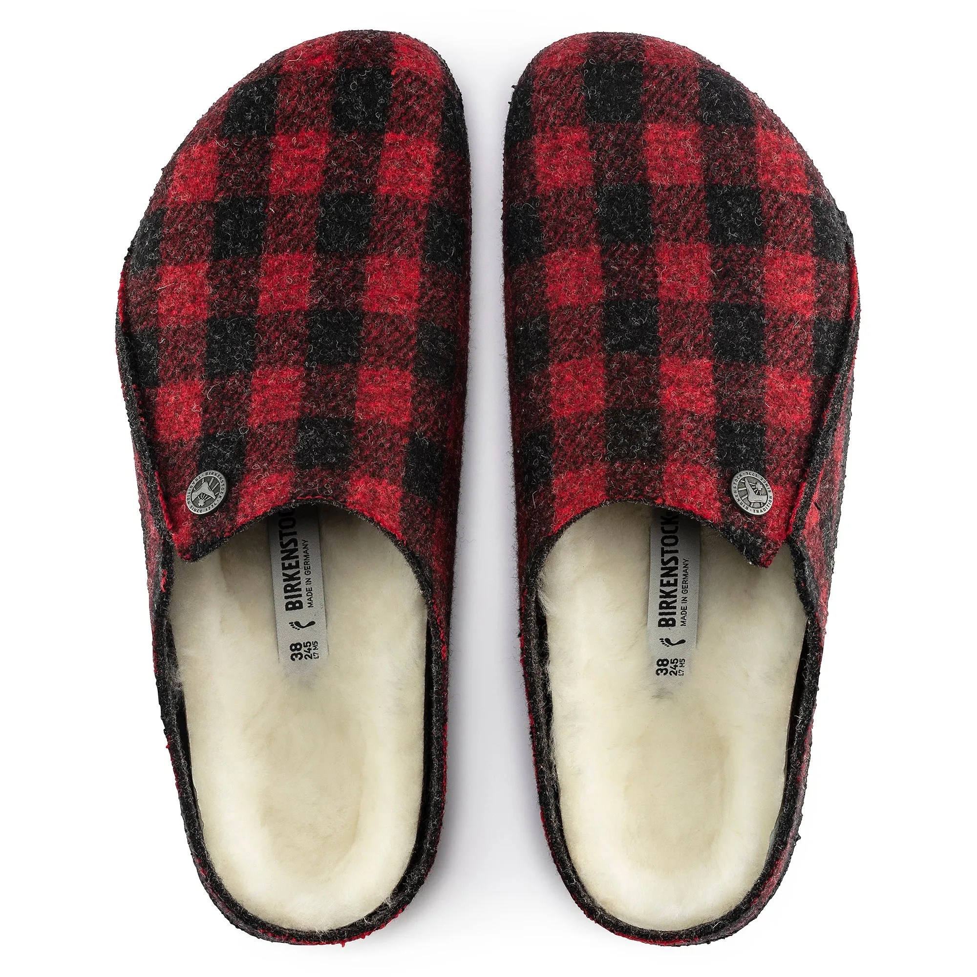 Birkenstock Limited Edition Zermatt plaid red wool/natural shearling