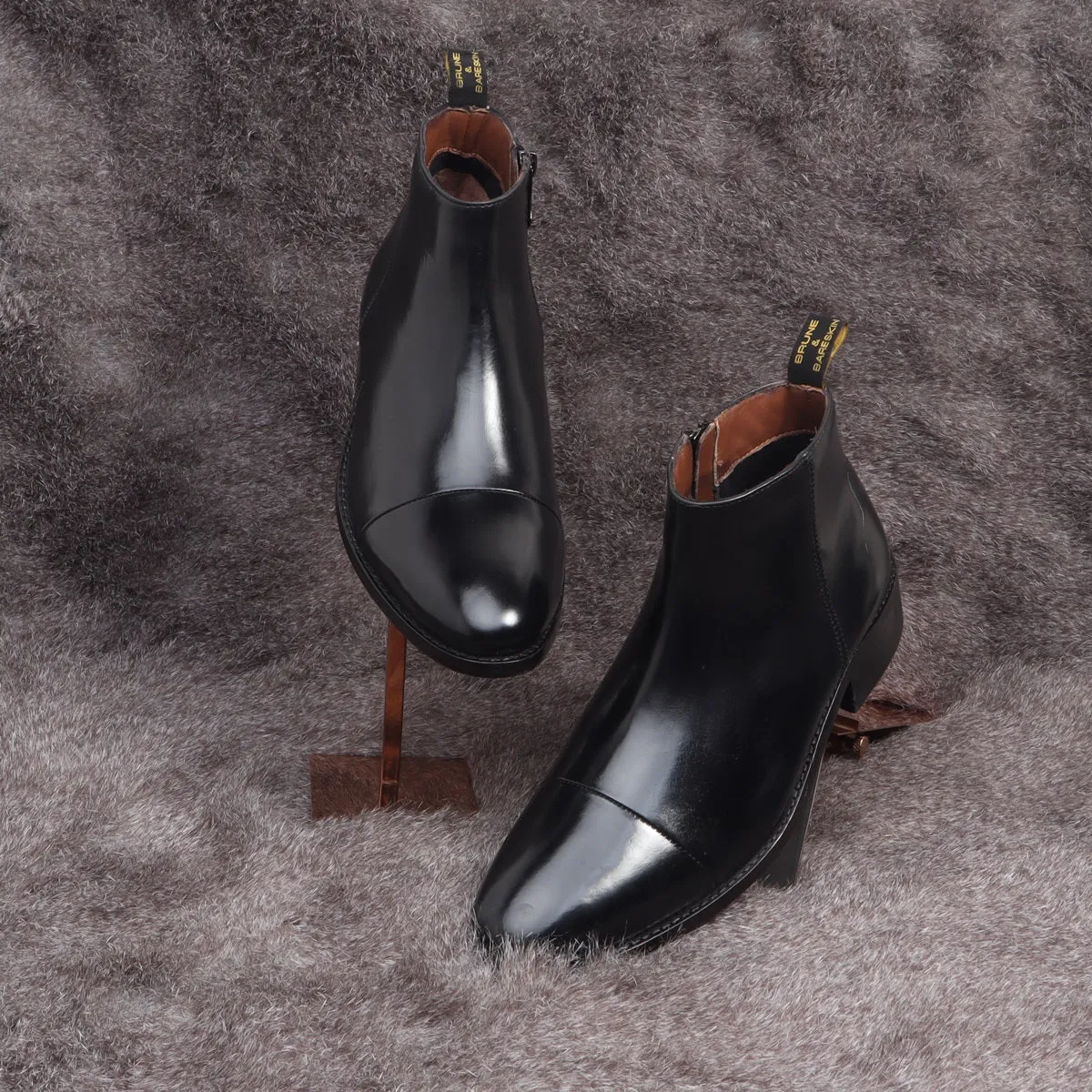 Black Leather High Ankle Chelsea Boots with Leather Sole one and only by Brune & Bareskin