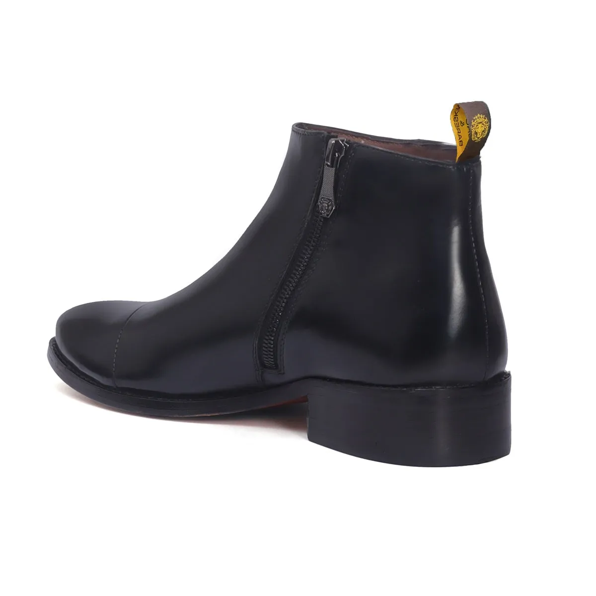 Black Leather High Ankle Chelsea Boots with Leather Sole one and only by Brune & Bareskin