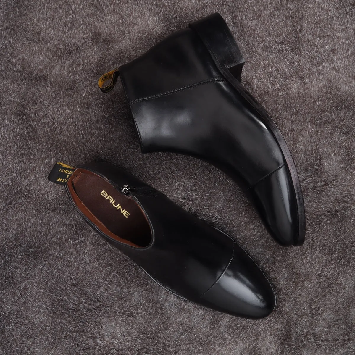 Black Leather High Ankle Chelsea Boots with Leather Sole one and only by Brune & Bareskin