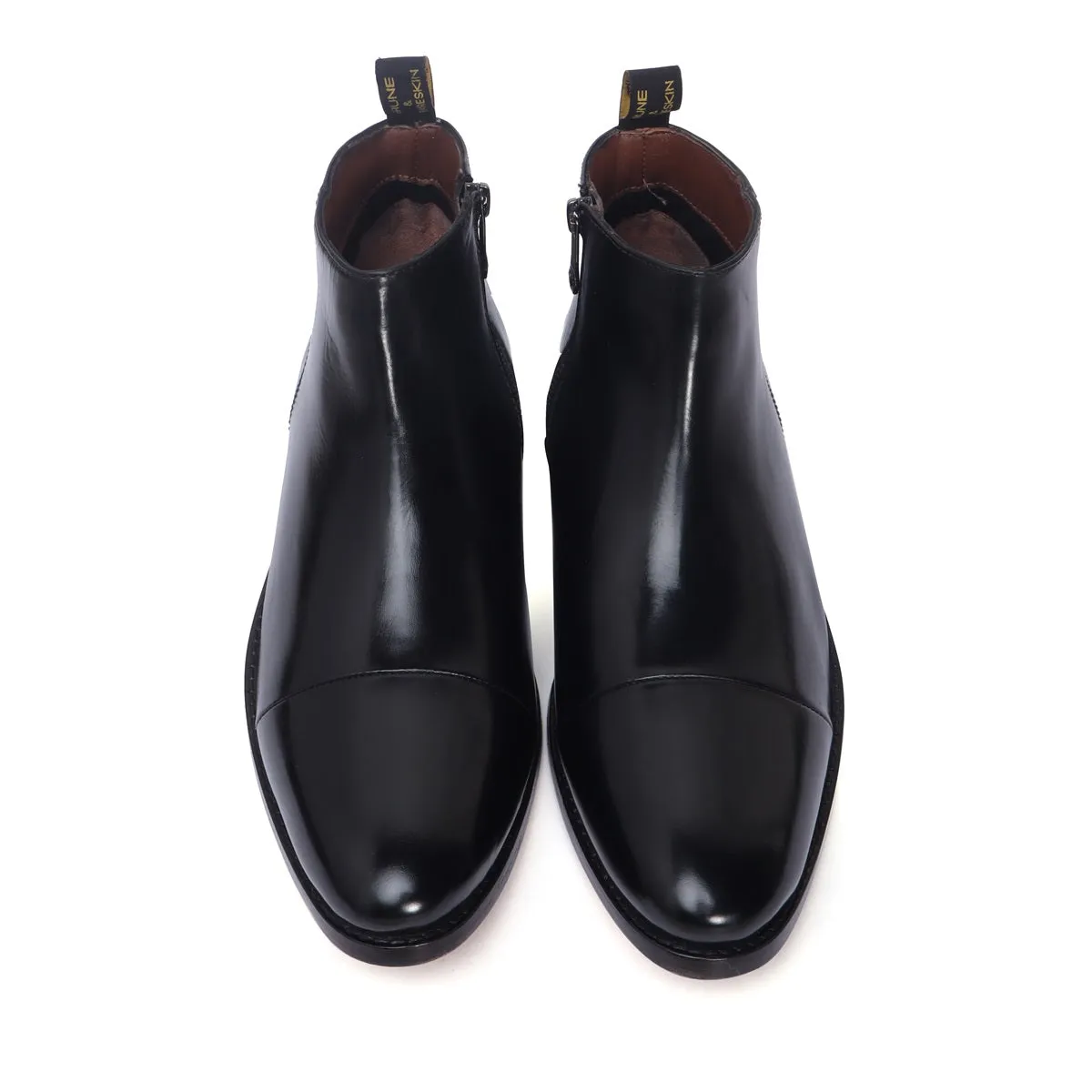 Black Leather High Ankle Chelsea Boots with Leather Sole one and only by Brune & Bareskin