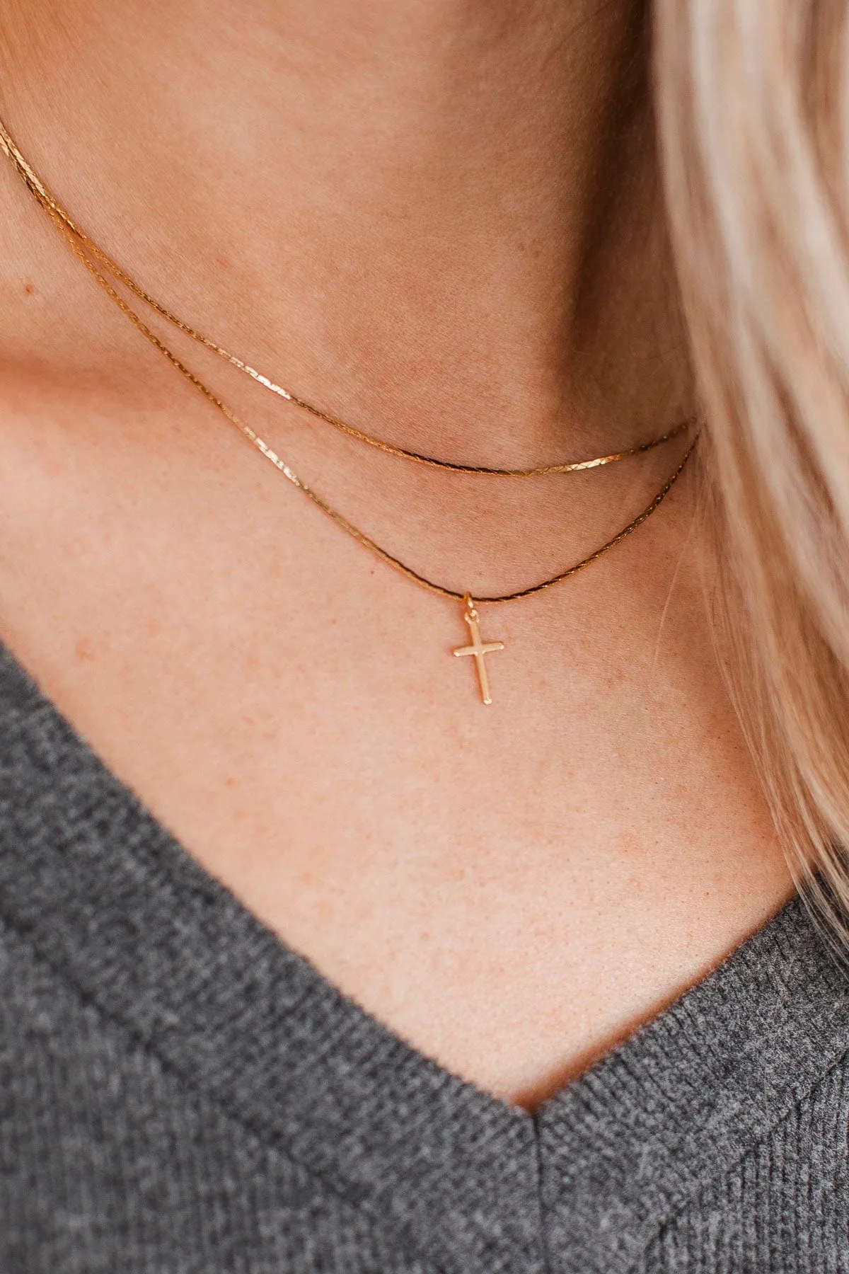 Blessed By Grace 2-Tier Cross Necklace- Gold