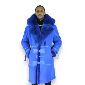 Blue Shearling with Collar and Hood - Daniel's Leather