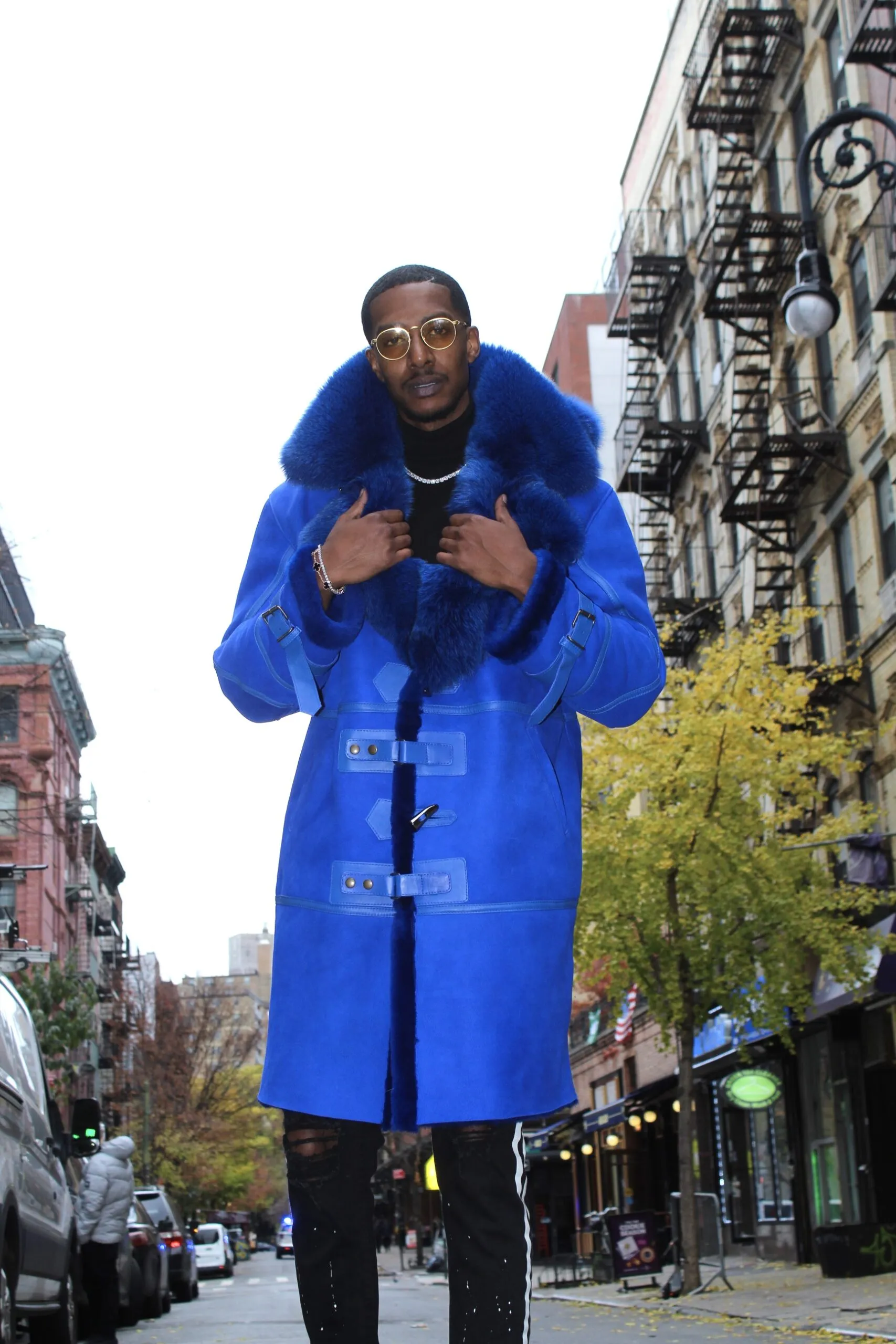 Blue Shearling with Collar and Hood - Daniel's Leather