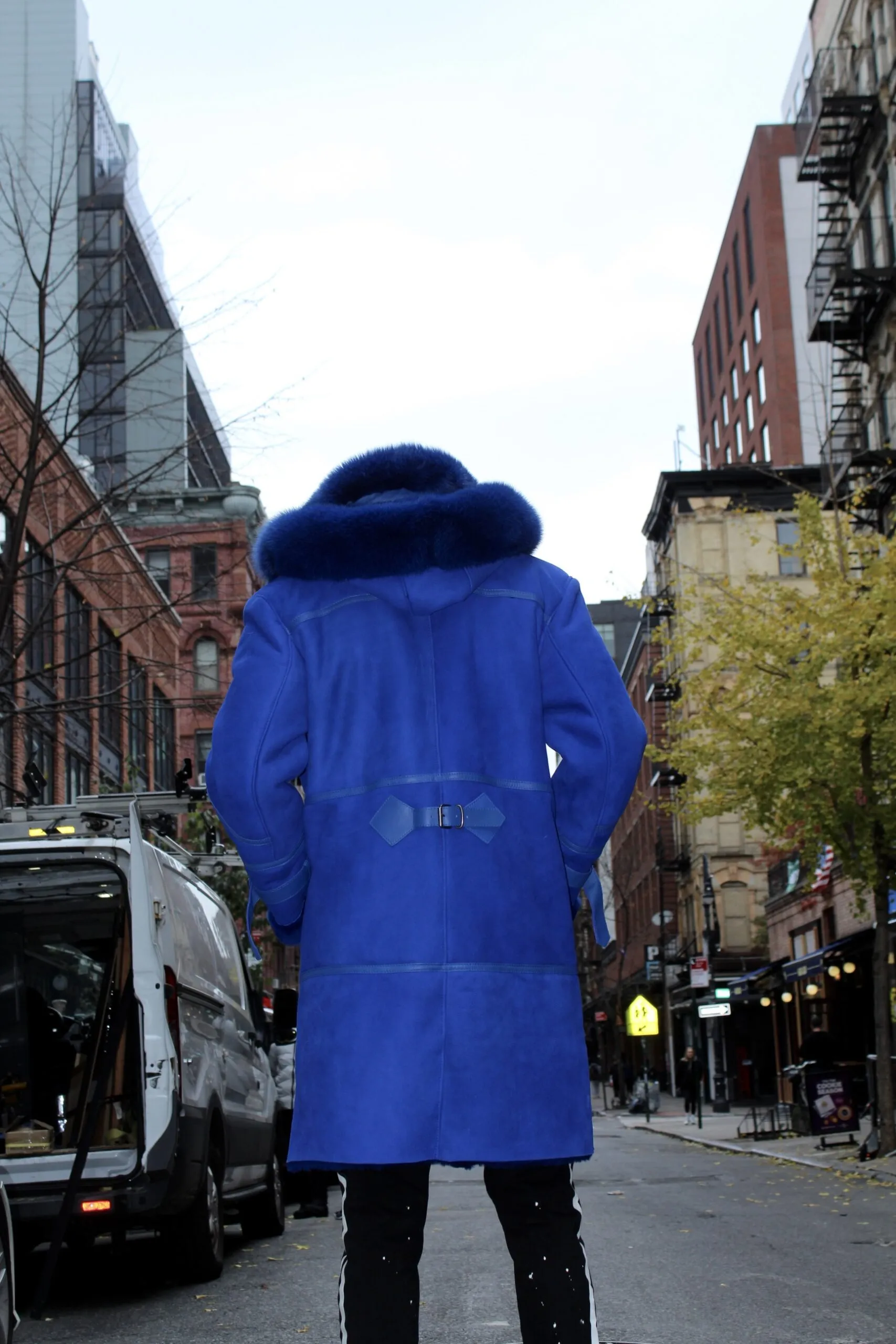 Blue Shearling with Collar and Hood - Daniel's Leather