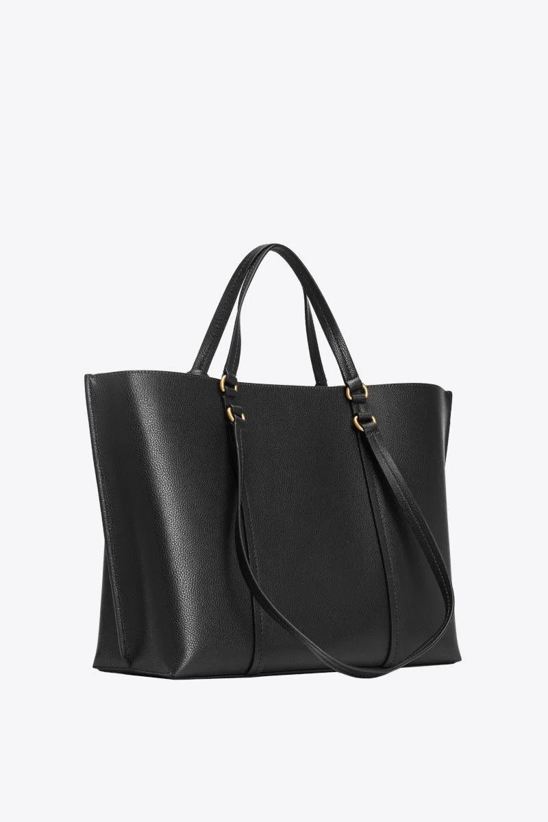 Borsa shopper grande in pelle bottalata donna Nero