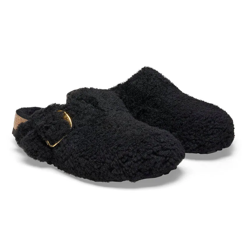 Boston Big Buckle Shearling - The Birkenstock Teddy Bear Clog in Black