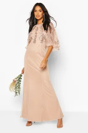 Bridesmaid Hand Embellished Cape Maxi Dress