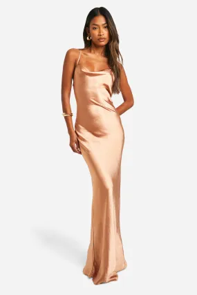 Bridesmaid Satin Cowl Neck Maxi Dress